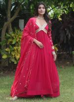 Faux Blooming Pink Party Wear Embroidery Work Readymade Gown With Dupatta